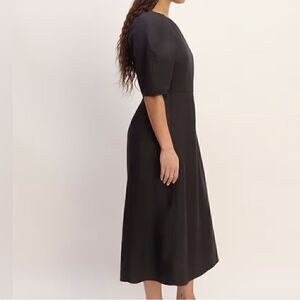 NEW Everlane The Linen Short-Sleeve Scoop Midi Dress‎ Black Size 0 Sustainable